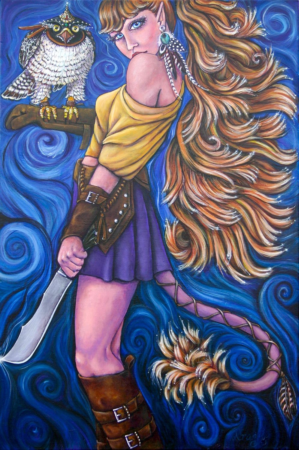 Warrior woman with falcon knife lion tail 
